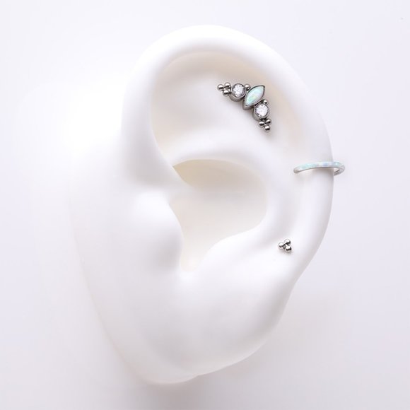 3 Pcs of Assorted Titanium Marquise Opal Bali Beaded Stud x Clicker Package - Picture 1 of 3